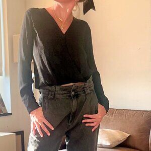 & Other Stories Women Black Silk Floral Formal/Casual Blouse Top Size 4